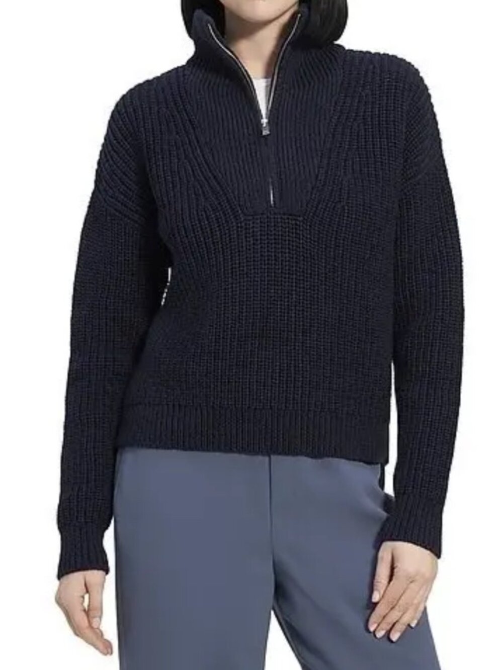 Theory chunky knit cotton sweater S Small navy blue - Picture 2 of 5